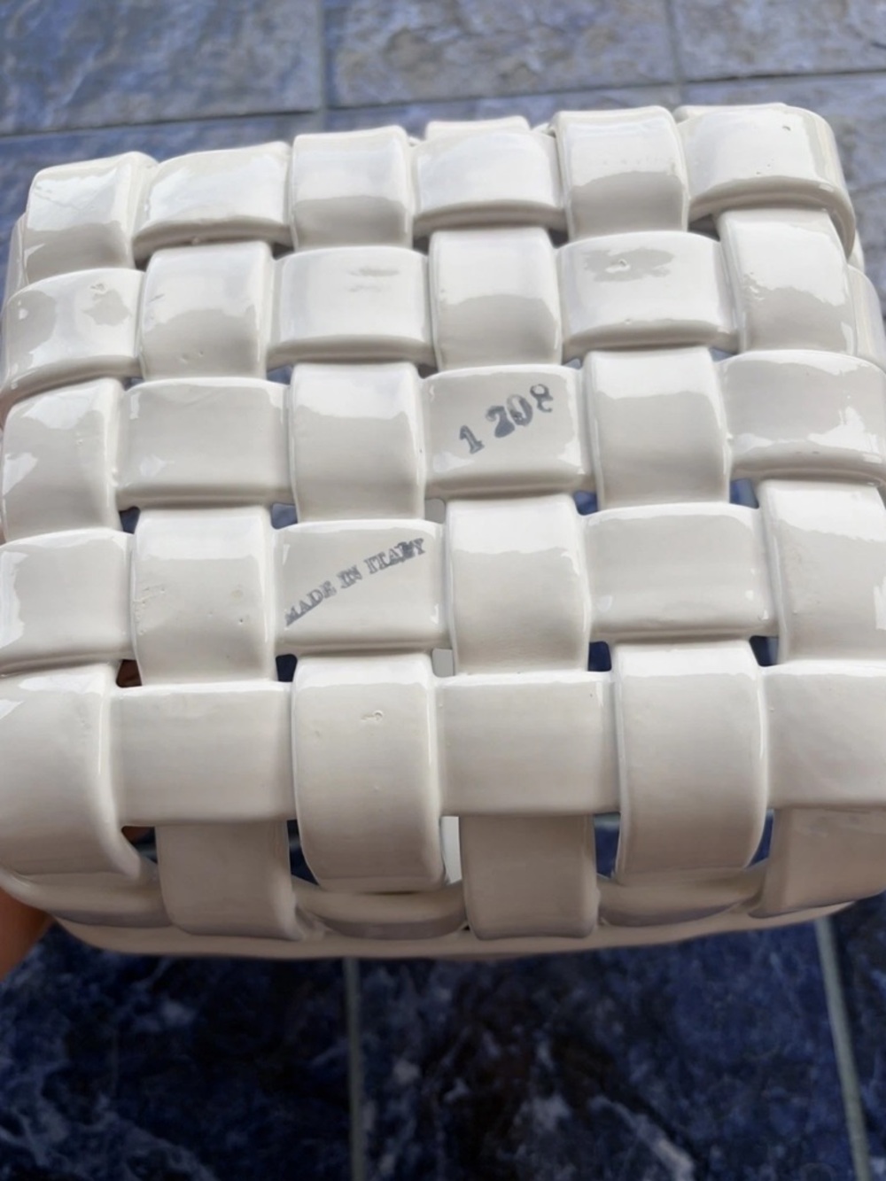 8” X 8” Vintage White Woven Ceramic Basket - Picture 4 of 4